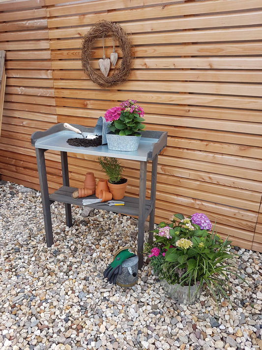 Pflanztisch mit verzinkter Arbeitsfläche, grau