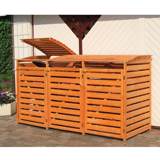 Mülltonnenbox für 3 Tonnen Vario III Promadino, holz, honigbraun