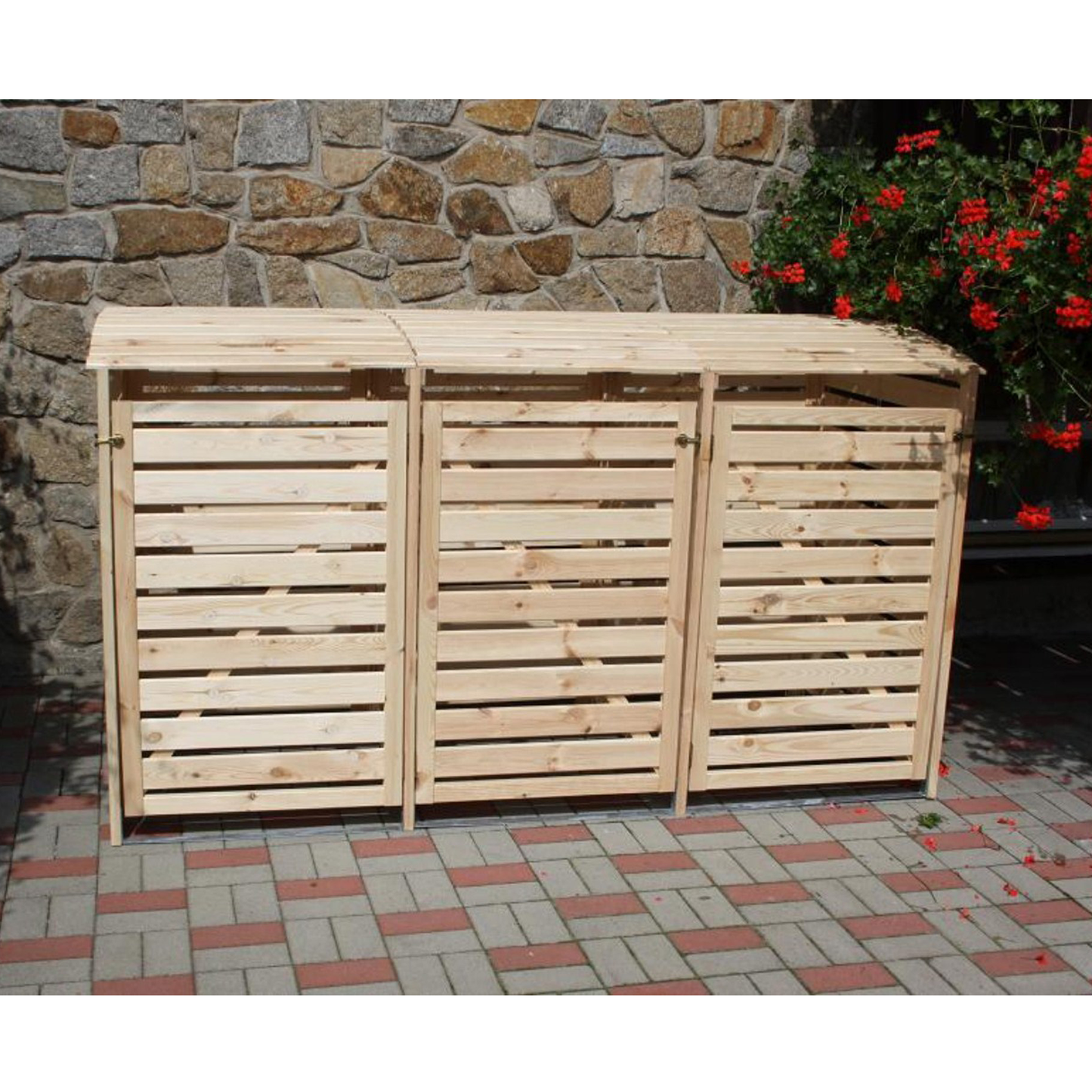 Mülltonnenbox für 3 Tonnen Vario III Promadino, holz, natur