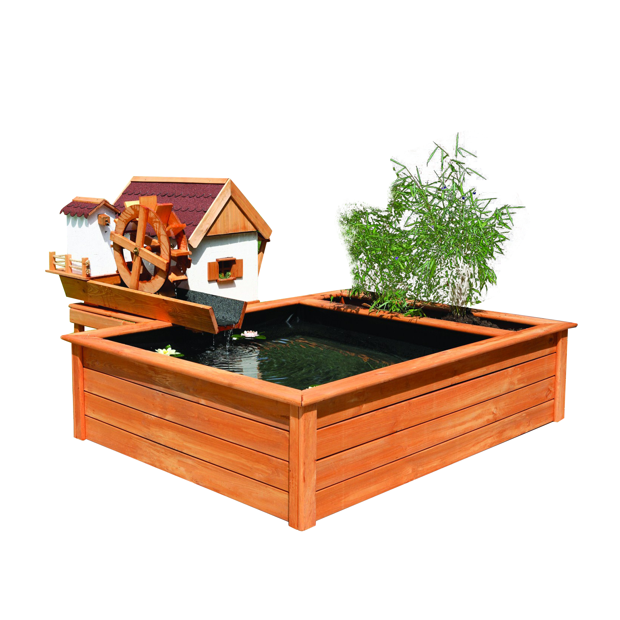 Podest Hochteich und Gartenmagnet mit Wassermühle – Set